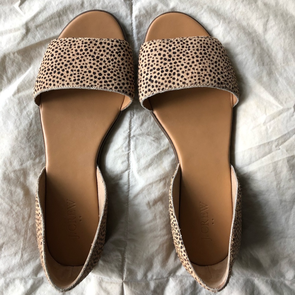 JCrew Morgan calf hair peep-toe flats/sandals sz 8